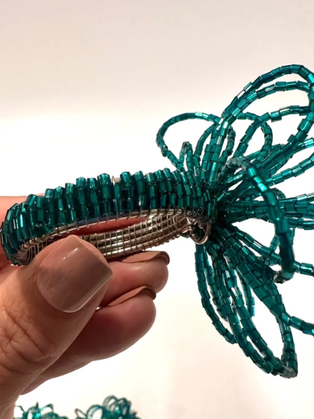 NEW Crate & Barrel Beaded Flower Napkin Ring Teal Set of 5